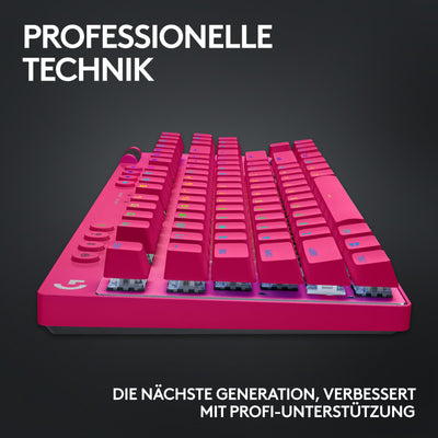 Logitech G PRO X TKL LIGHTSPEED kabellose Gaming-Tastatur, ultramobiles Design ohne Ziffernblock, LIGHTSYNC RGB, PBT-Tastenkappen, Tactile Switches (GX Brown), QWERTZ Deutsches, PC - Magenta