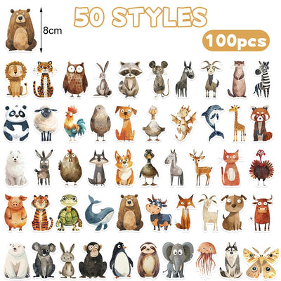 100 Stück Sticker Tiere, Aufkleber Kinder, Wasserfeste Tier Sticker, Kreatives DIY für Laptop, Mobiltelefon, Skateboard, Gepäck & mehr