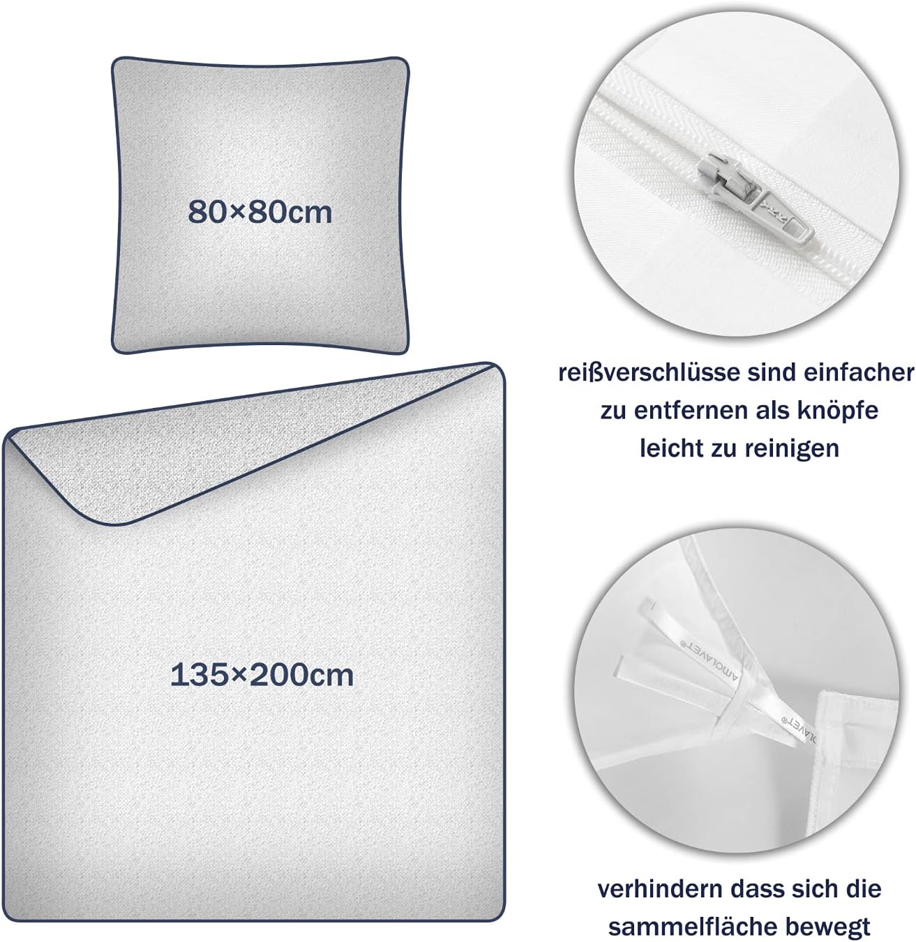 Amolavet Hotel Bettwäsche 135x200 Baumwolle Weiß 2teilig Set Bettwäsche 135x200 Mako Satin Baumwolle Damast Streifen Weiss mit Reißverschluss für Ganzjährig