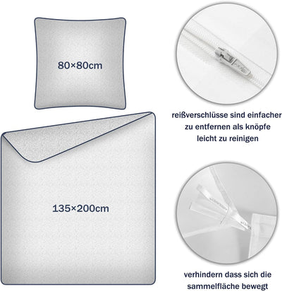 Amolavet Hotel Bettwäsche 135x200 Baumwolle Weiß 2teilig Set Bettwäsche 135x200 Mako Satin Baumwolle Damast Streifen Weiss mit Reißverschluss für Ganzjährig