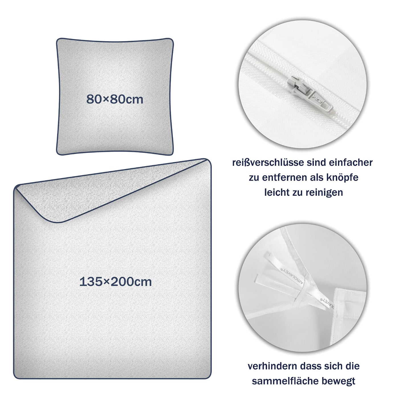 Amolavet Hotel Bettwäsche 135x200 Baumwolle Weiß 2teilig Set Bettwäsche 135x200 Mako Satin Baumwolle Damast Streifen Weiss mit Reißverschluss für Ganzjährig