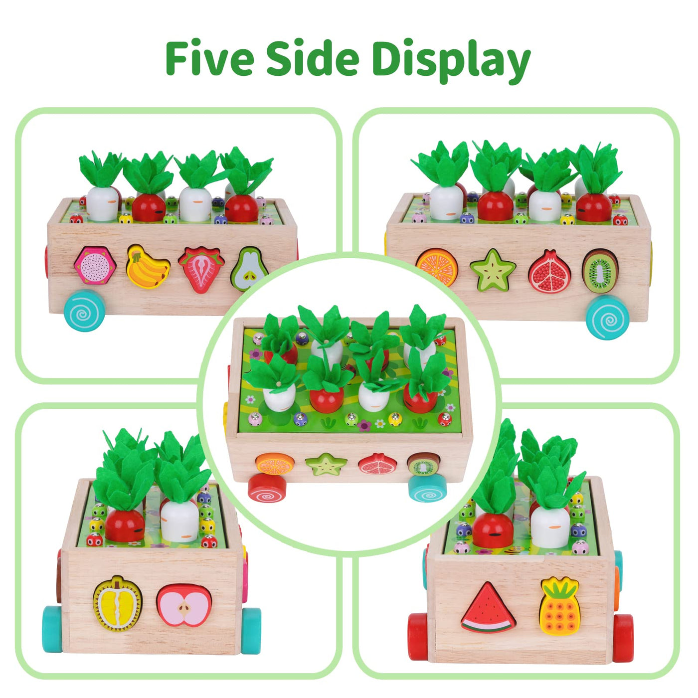 KMTJT Kinder Montessori Spielzeug ab 1 2 3 Jahr | 7-in-1 Holzspielzeug 2 Jahre | Steckspiel Sortierspiel Holzpuzzle Karottenernte | Lernspielzeug Geschenk für Mädchen Jungen Kinder Kleinkind