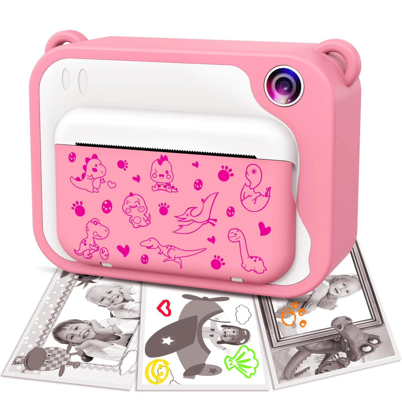 KinderKamera,DigitalKamera Sofortbildkamera Print 1080P 2.4 Zoll Bildschirm Videokamera Schwarzweiß Fotokamera mit 32GB Karte 3 Rollen Druckpapier 5 Farben Pinselstift Geschenk für Kinder 3-12 Jahren