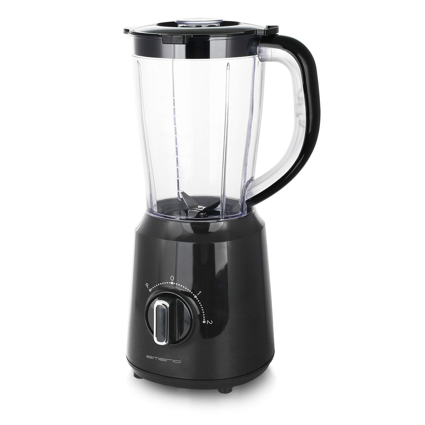 Emerio Standmixer BPA frei Crush Ice Funktion 1.5l Behälter 2 Geschwindigkeiten + Pulse Funktion Messereinheit aus Edelstahl Sicherheitsschalter geschirrspülgeeignet 500 Watt BL-12816.8 Schwarz