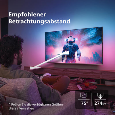 Philips Ambilight 75PUS8909 4K LED Smart TV - 75-Zoll Display mit Pixel-präziser Ultra HD Titan OS Plattform und Dolby Atmos-Klang. Funktioniert mit Alexa und Google Sprachassistent – Anthrazitgrau