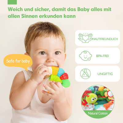 hahaland Baby Spielzeug 3 6 9 12 Monate,3 in 1 Abnehmbar Raupe für Baby Bauchlage Helfen Sitzen Stützen,Tummy Time Toys Spielkissen mit Rassel, Beißring, Spiegel für Babyspielzeug ab 0-6-12 Monate