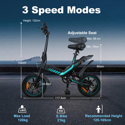 IDMD 14 Zoll E-Bike Klappbar, 36V 10,4Ah Akku und Bis 45 km Reichweite, 250W Motor, Einstellbarer Höhe Mini Elektro-Klapprad für Stadt & Pendler Damen und Herren (Blau)