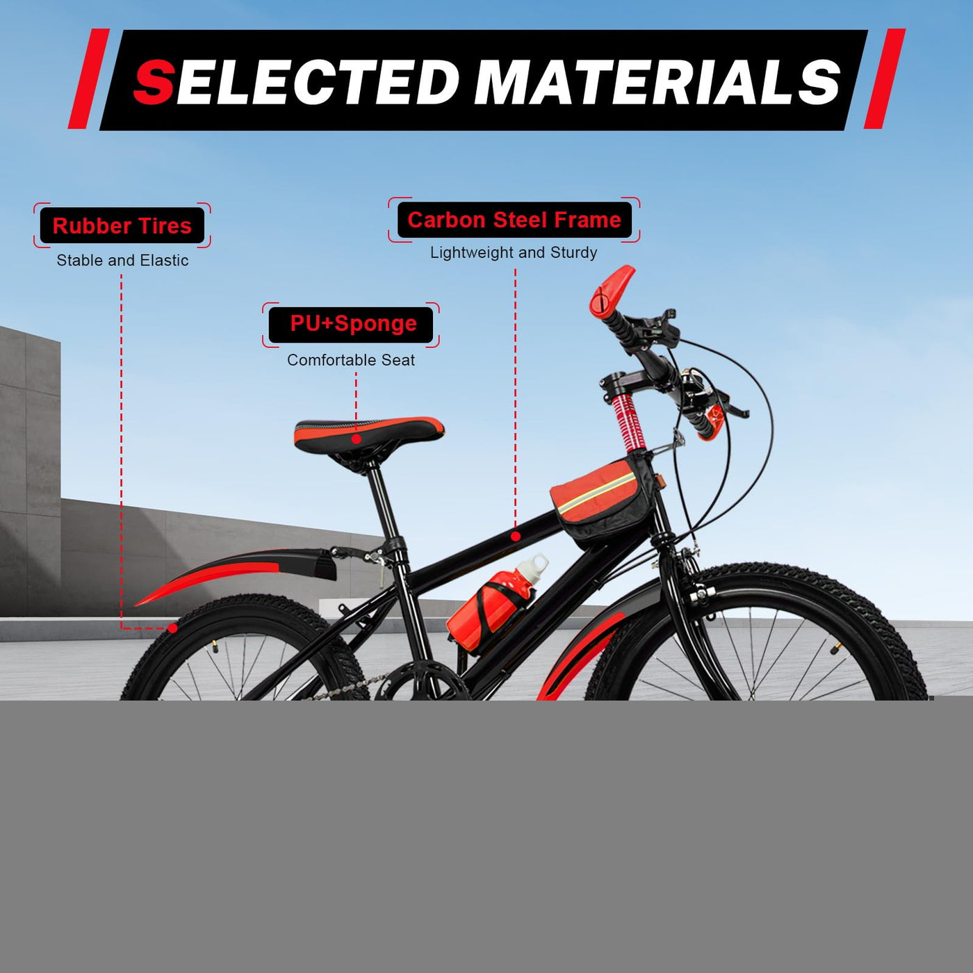 SHZICMY Mountainbike, 20 Zoll Kinderfahrrad Mountainbike aus Kohlenstoffstahl, Doppelscheibenbremse, für Schüler Mädchen und Jungen rot