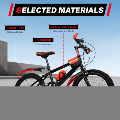 SHZICMY Mountainbike, 20 Zoll Kinderfahrrad Mountainbike aus Kohlenstoffstahl, Doppelscheibenbremse, für Schüler Mädchen und Jungen rot