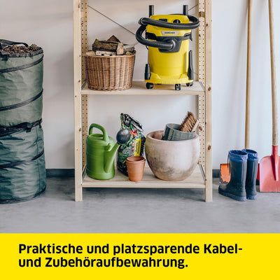 Kärcher Nass-/Trockensauger WD 3 P V-19/4/20, inkl. Patronenfilter, Vliesfilterbeutel, 1.000 W, Kunststoffbehälter: 19 l, Saugschlauch: 2 m, integrierte Steckdose für Elektrowerkzeuge