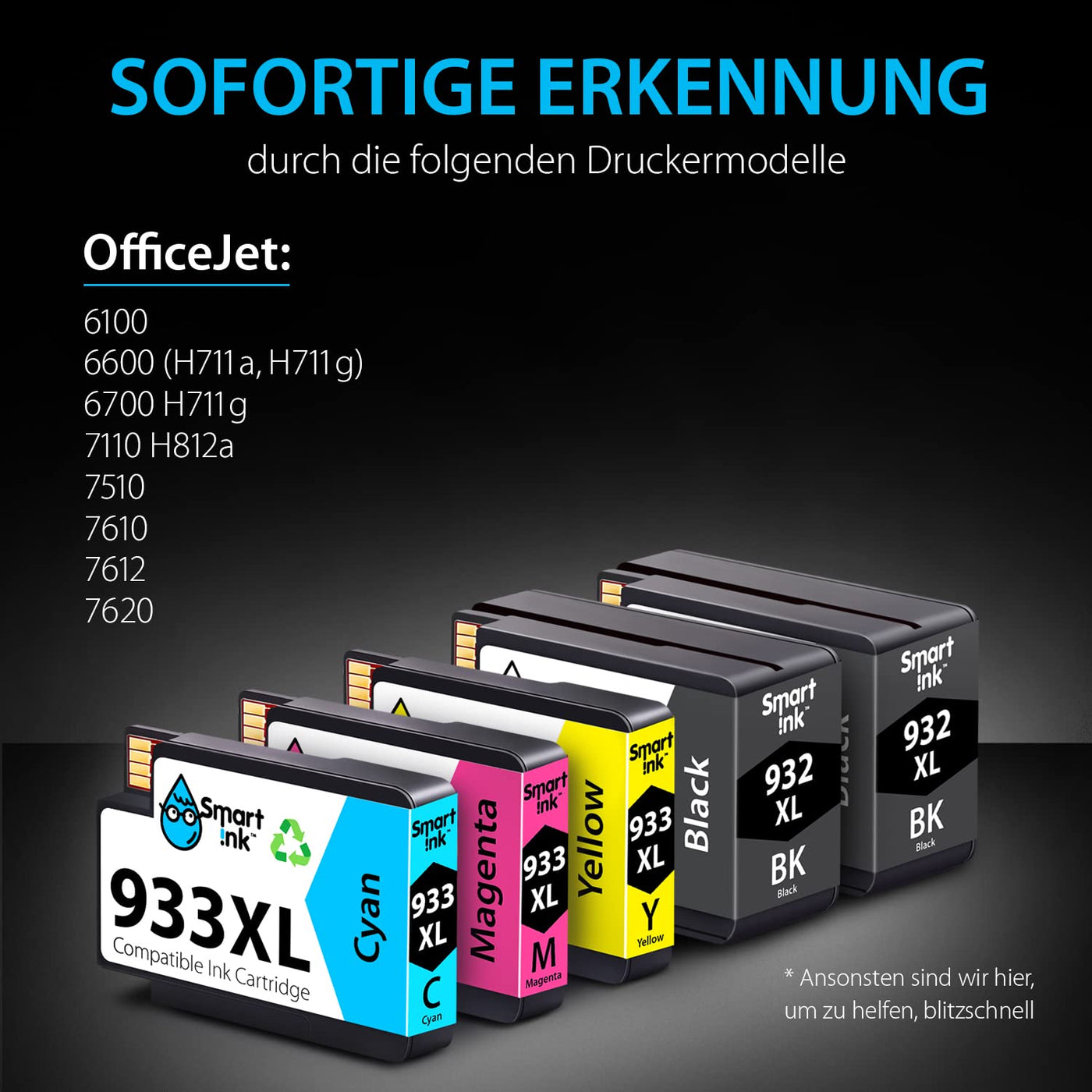 Smart Ink Kompatible Druckerpatronen als Ersatz für HP 932 XL 933 XL 932XL 933XL 5 Multipack (2 Schwarz & Cyan Magenta Gelb) Patronen Höher Kapazität für Officejet 6600 6700 7612 7510 7110 6100 7610