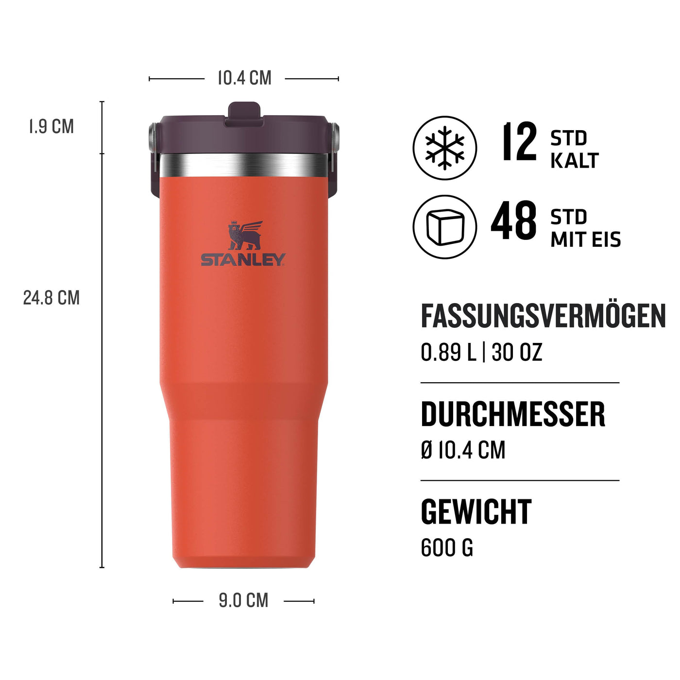 Stanley IceFlow Flip Straw Trinkflasche mit Strohhalm 0.89L - Thermosflasche Hält 12+ Stunden Kalt - Auslaufsicher - Trinkflasche Sport - Wasserflasche BPA Frei - Spülmaschinenfest - Tigerlily Plum