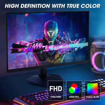 KOORUI 24 Zoll Gaming Monito 165Hz, IPS, 1080p, 1ms, kompatibel FreeSync G-sync, Rahmenlos, HDMI, DisplayPort, Neigungsverstellbar, Augenpflege, VESA-Wandmontage, schwarz