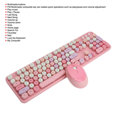 T opiky Wireless Keyboard Mouse Set, Full-Size Wireless Keyboard Mouse Combo, 2,4 GHz 104-Tasten-Retro-Tastatur und 1600 DPI einstellbare Maus für PC-Desktop-Computer Laptop(Rosa)