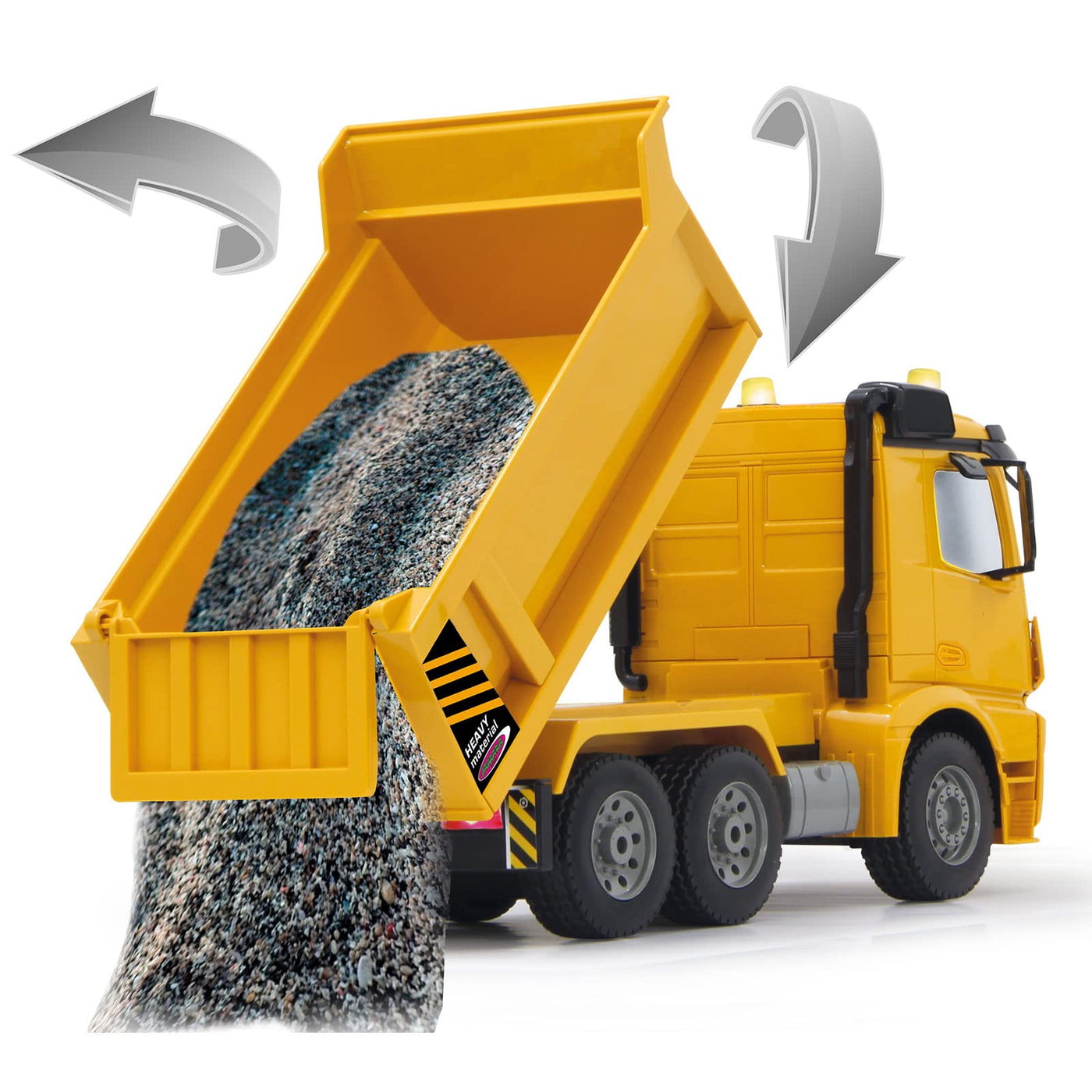 JAMARA 404940 - Muldenkipper Mercedes-Benz Arocs 2,4 GHz - Kippmulde hoch/runter, realistischer Motorsound, Hupe, Rückfahrwarnsound, 4 Radantrieb, gelbe LED Signallichter, programmierbare Funktionen