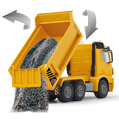 JAMARA 404940 - Muldenkipper Mercedes-Benz Arocs 2,4 GHz - Kippmulde hoch/runter, realistischer Motorsound, Hupe, Rückfahrwarnsound, 4 Radantrieb, gelbe LED Signallichter, programmierbare Funktionen