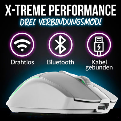 KLIM Blaze Y Wiederaufladbare kabellose Maus - NEU - Gaming Maus mit RGB und Ladestation - Hochpräziser Sensor und langlebiger Akku - Bis zu 6000 DPI - Kabel- und Wireless Mouse für PC - Weiß