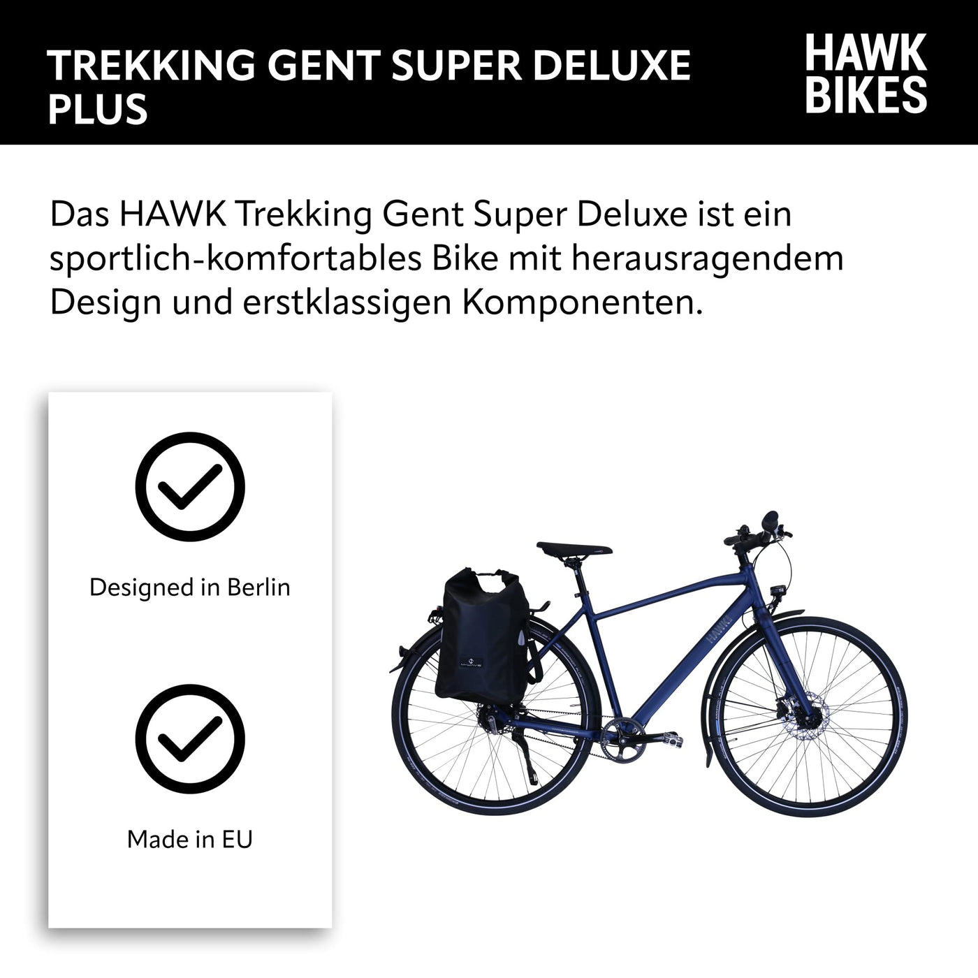 HAWK Trekking Gent Super Deluxe Plus Fahrrad Herren inkl. Tasche I Trekkingrad mit Gates Riemenantrieb & 8-Gang Nabenschaltung I Allrounder
