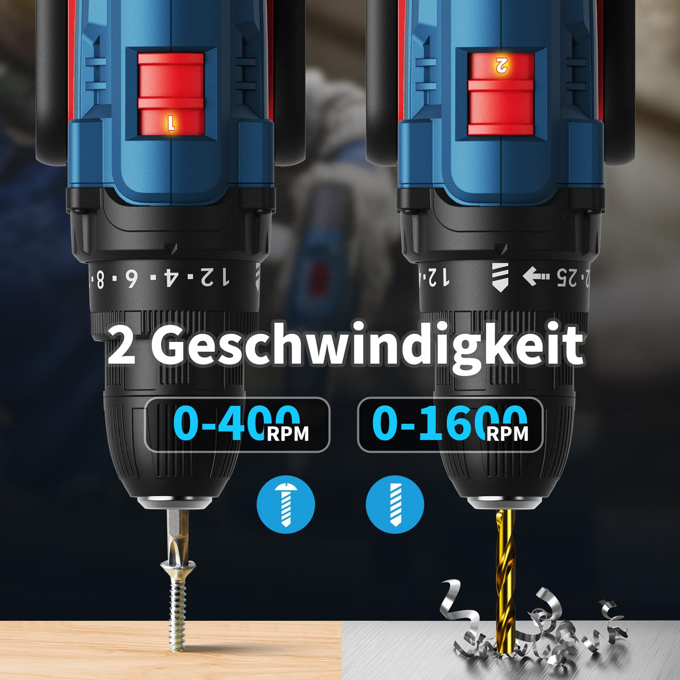 Akkuschrauber, 20V Akku Bohrschrauber Set mit 2 Akkus und 87 Zubehöre, Werkzeugkoffer, Akkubohrer 42Nm Max Drehmoment, 25+1 Drehmomentstufen, 2-Gang, 10mm Bohrfutter, Akku Bohrmaschine für Haus DIY