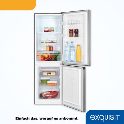 Exquisit Kühl-Gefrierkombination, Kühlschrank mit Gefrierfach, 4-Sterne-Gefrieren, 157 Liter, Alarm-Funktion, Schnellkühlen, KGC5231-60-E-050C inoxlook
