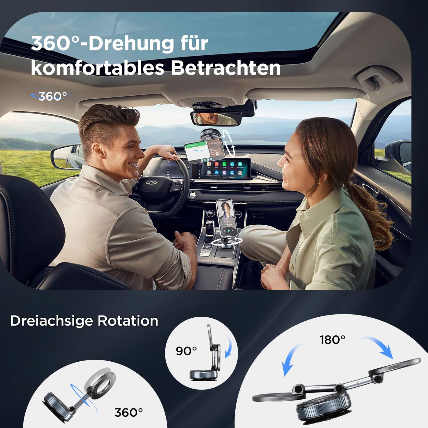 MSXTTLY Vakuum Magnetischer Handyhalterung Auto für Magsafe Autohalterung, 2025 Upgraded Vmag-S1 Handyhalterung Auto Magnet für Alle Handys, 360° Drehbar, Schwarz
