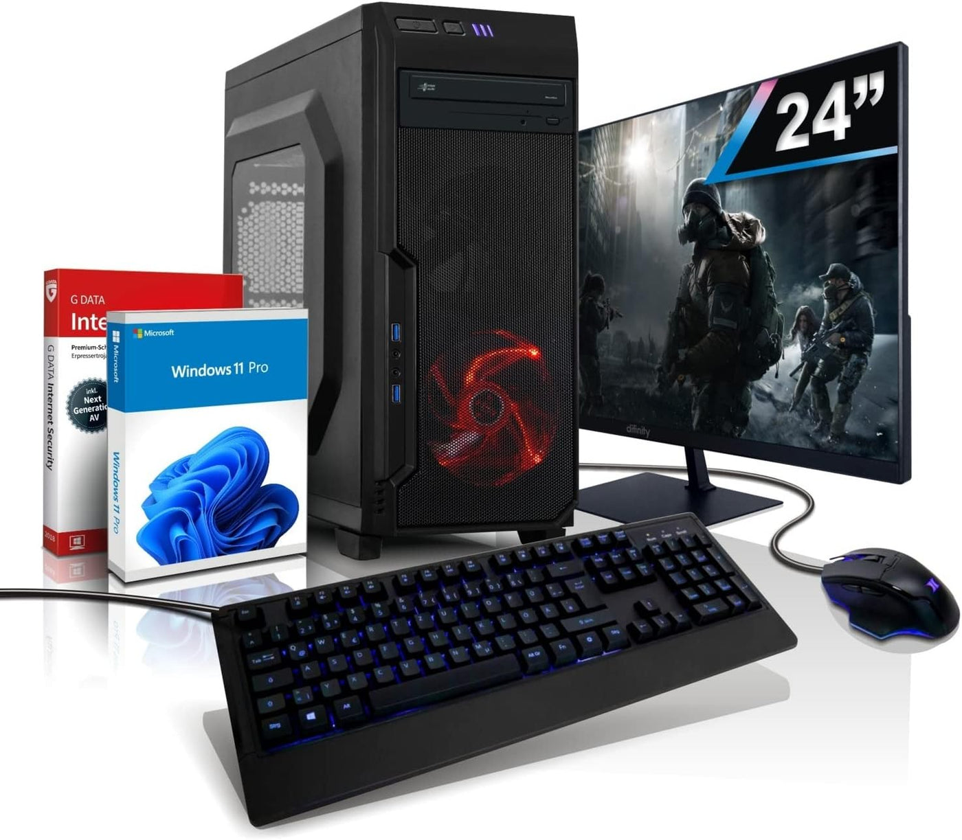 Komplett PC Ryzen7 Entry Gaming/Multimedia Computer mit 3 Jahren Garantie! | AMD Ryzen7 4700S mit 16-Threads, 4 GHz | 16GB | 512 GB SSD | Radeon RX 470 8GB GDDR5 | 24" | WLAN | DVD | Win11 | 7117