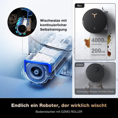 ECOVACS DEEBOT X8 PRO Omni Saugroboter mit Wischfunktion, OZMO Roller mit kontinuierliches Wischen & Selbstreinigung, 18.000 Pa, 12-in-1 Station, 40–75 °C Heißwasser-Moppreinigung, YIKO-GPT