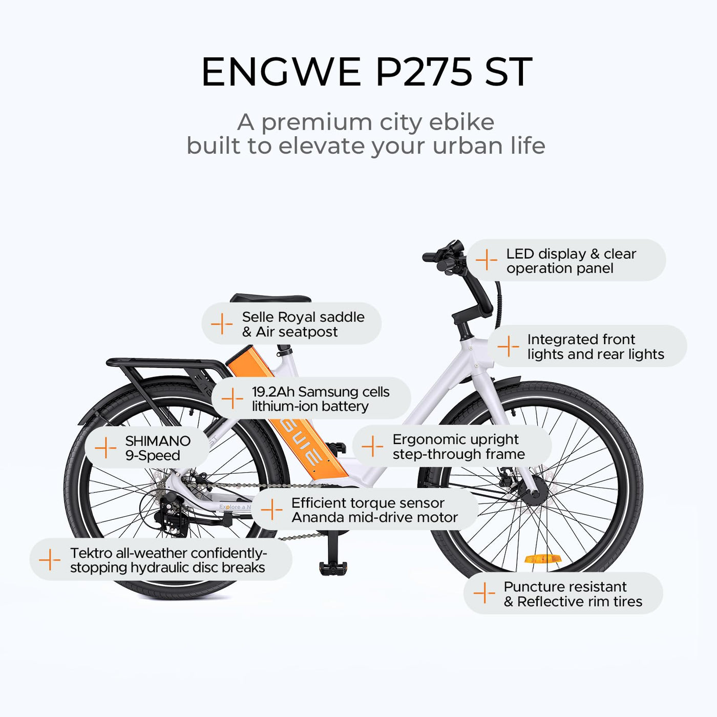ENGWE E Bike Mountainbike, Ebike 260km Reichweite durch 36V 19.2Ah Akku, E-Bike 250W Mittelmotor Max 25km/h, Elektrofahrräder 27.5 * 2.4 Zoll Reifen, Pendler Elektrofahrrad für Erwachsene P275