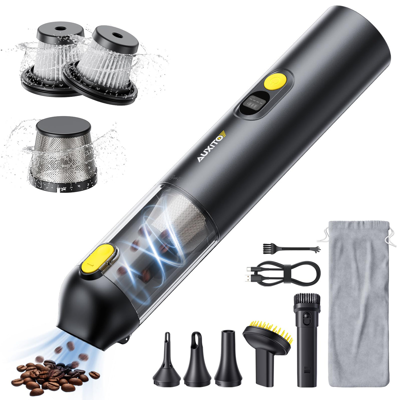AUXITO Akku-Handstaubsauger, Auto-Staubsauger-Stark 14000Pa, 4 IN 1 Autostaubsauger Handstaubsauger mit Haustier Werkzeug, Mini Staubsauger für Auto, Haus, Büro, Küche,Tierhaar Reinigung