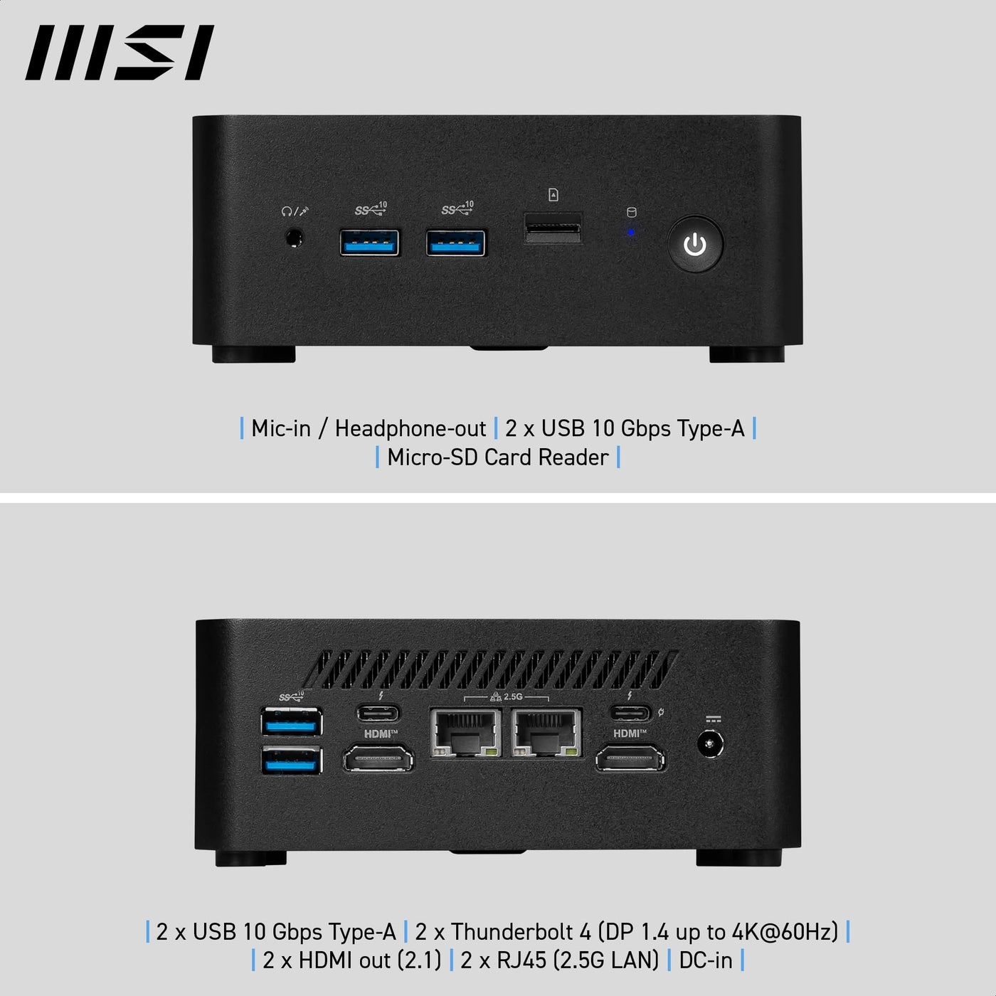 MSI Cubi NUC 1MG-023DE - Intel Core 3 Prozessor 100U, 8GB DDR5, 256GB M.2 SSD, USB 10Gbps Typ A Anschlüsse, Thunderbolt 4 & HDMI 2.1, Wi-Fi 6E, Bluetooth 5.3 - schwarz, Windows 11 Pro