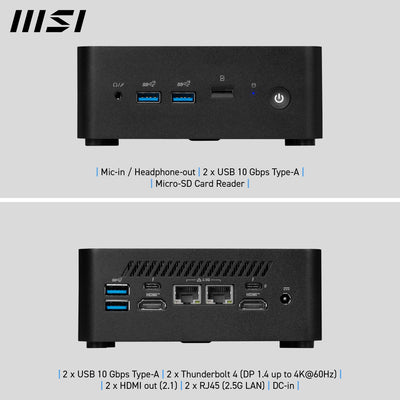MSI Cubi NUC 1MG-023DE - Intel Core 3 Prozessor 100U, 8GB DDR5, 256GB M.2 SSD, USB 10Gbps Typ A Anschlüsse, Thunderbolt 4 & HDMI 2.1, Wi-Fi 6E, Bluetooth 5.3 - schwarz, Windows 11 Pro