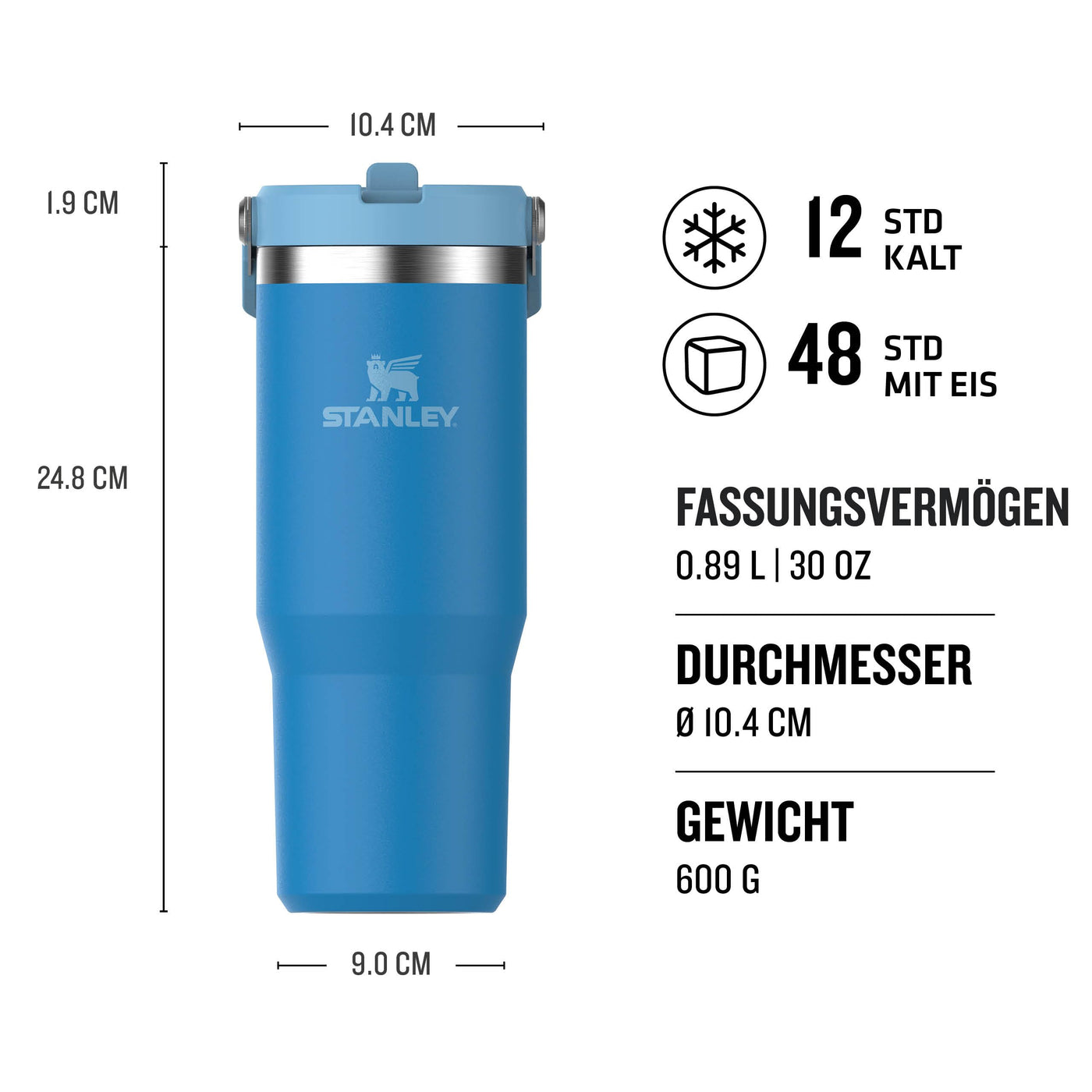 Stanley IceFlow Flip Straw Trinkflasche mit Strohhalm 0.89L - Thermosflasche Hält 12+ Stunden Kalt - Auslaufsicher - Trinkflasche Sport - Wasserflasche BPA Frei - Spülmaschinenfest - Azure