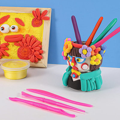 Modelliermasse Lufttrocknend - iFergoo 24 Farben Knete Lufttrocknend für Kinder, Geschenk für Jungen und Mädchen im Alter von 3-12 Jahren (Rosa und lilafarbene Box)