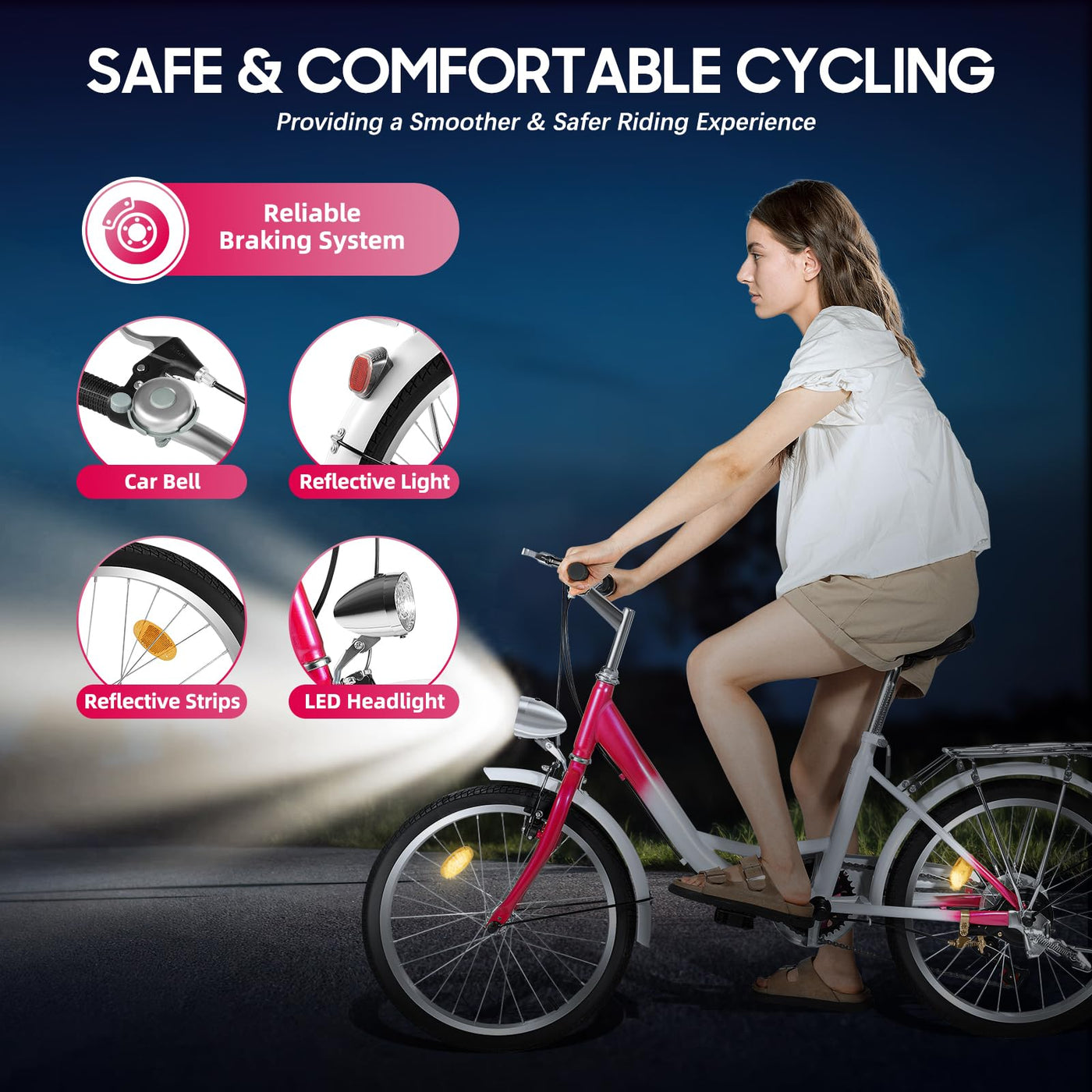 XUEMANSHOP Kinderfahrrad, 20 Zoll Fahrrad mädchen, 6-Gang-schaltung Fahrrad Damen mit Scheinwerfer, Belastbarkeit Max 90kg für 6,7, 8, 9, 10 Jahr