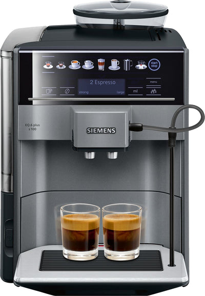 Siemens EQ.6 plus s100 TE651209RW Kaffevollautomat, Menüsprache nicht auf Deutsch, Polycarbonate, 1.7 liters, Schwarz, Titan