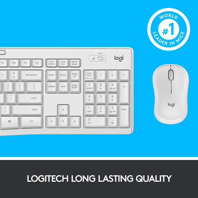 Logitech MK295 kabelloses Tastatur-Maus-Set mit SilentTouch-Technologie, Shortcut-Tasten, optischer Spurführung, Nano USB-Empfänger, verzögerungsfreier Drahtlosverbindung, Skand. QWERTY-Layout - Weiß