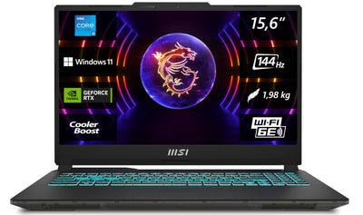 MSI Cyborg 15 Gaming Laptop, 15,6" Full HD 144Hz, Intel Core i5-13420H, NVIDIA GeForce RTX 4050, 16GB DDR5, 512GB SSD, Windows 11 Home, QWERTZ Tastatur, A13VE-863, Schwarz/transparent