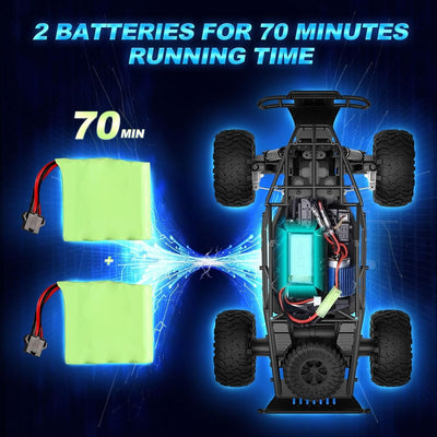 Ferngesteuertes Auto Offroad für Junge draußen mit 2-Akku 70 Minuten 1:16 Maßstab RC Buggy 25KM/H 2,4 GHZ Funkfernsteuerung Rennwagen Crawler Truck Geländewagen Car Spielzeug (klassisch)