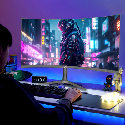 LXZ 37.5-inch Curved Gaming Monitor, 144Hz, 3840 * 1600P, 2500R, VA Display, Eye Protection, DP/HDMI Ports, Wall Mount Compatible - Black