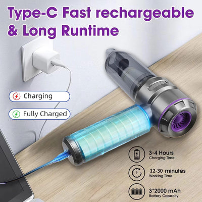 ZStarlite Handstaubsauger,Handstaubsauger Akku,16000Pa 4-in-1 Leistungsstarker Kabelloser Autostaubsauger,3-Gang Mini Handstaubsauger, 120W USB Wiederaufladbar 6000mAh,für Auto,Haus,Büro,Tierhaare