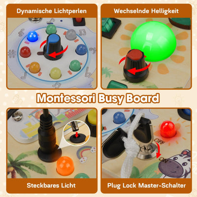 MILFECH Montessori Spielzeug Busy Board mit LED Lichtschalter Activity Board Holzspielzeug,17 LED Motorikspielzeug Sensorik Spielzeug Lernspielzeug für Babys Kleinkinder Jungen Mädchen ab 1 2 3 4 Jahr