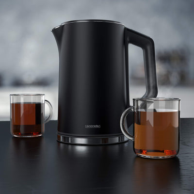 Arendo - Edelstahl Wasserkocher mit Temperatureinstellung 40-100 Grad in 5er Schritten - Doppelwand Design - Modell ELEGANT - 1,5 Liter - 2200 W - Teekocher mit Temperaturanzeige - GS - Rot