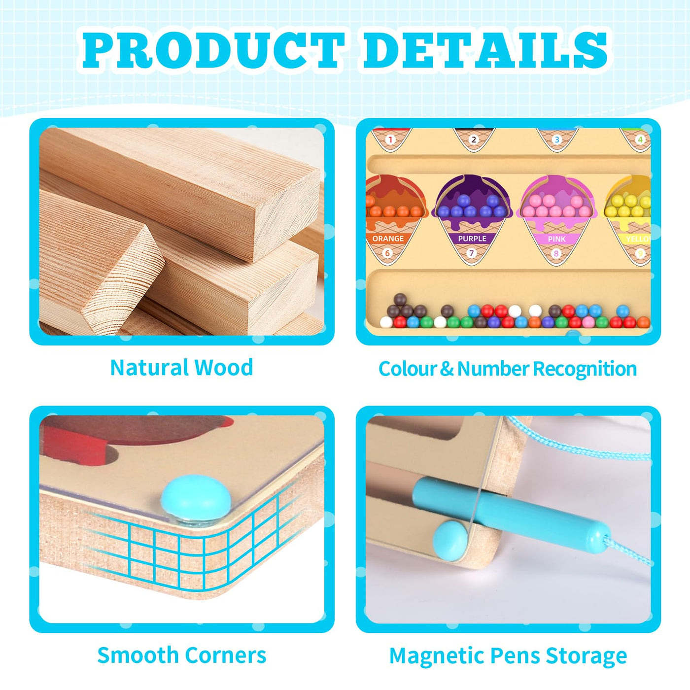 Montessori Spielzeug ab 3 Jahre,Magnetspiel Labyrinth Spielzeug Busy Board,Holzspielzeug Zahlen und Farben Lernspielzeug Motorikspielzeug ab 3 4 5 6 Jahre,Weihnachts Geschenk für Kinder Jungen Mädchen