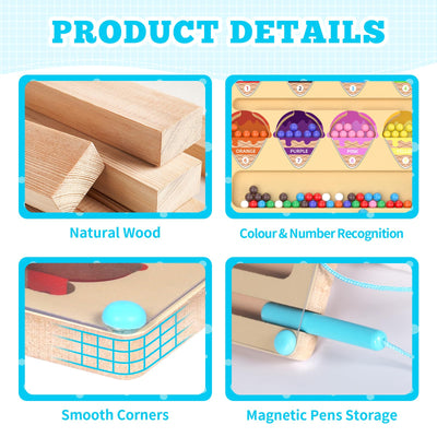 Montessori Spielzeug ab 3 Jahre,Magnetspiel Labyrinth Spielzeug Busy Board,Holzspielzeug Zahlen und Farben Lernspielzeug Motorikspielzeug ab 3 4 5 6 Jahre,Weihnachts Geschenk für Kinder Jungen Mädchen