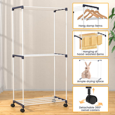 johgee Kleines Wäscheständer, Freistehender Handtuchhalter, Platzsparender Wäschetrockner Turm mit Rollen, Indoor-Trockenständer für Bäder, Wohnungen und Waschküchen 3 Ebenen