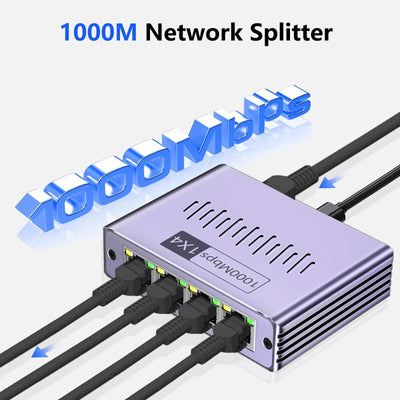 LAN Splitter 1 auf 4, LAN Verteiler 1 auf 4 Gigabit Netzwerk Splitter 1000 Mbps LAN Switch 4 Port Ethernet Splitter 1 auf 4 für Computer, Hub, Switch, Router, ADSL, Digital TV, Gleichzeitig Arbeiten