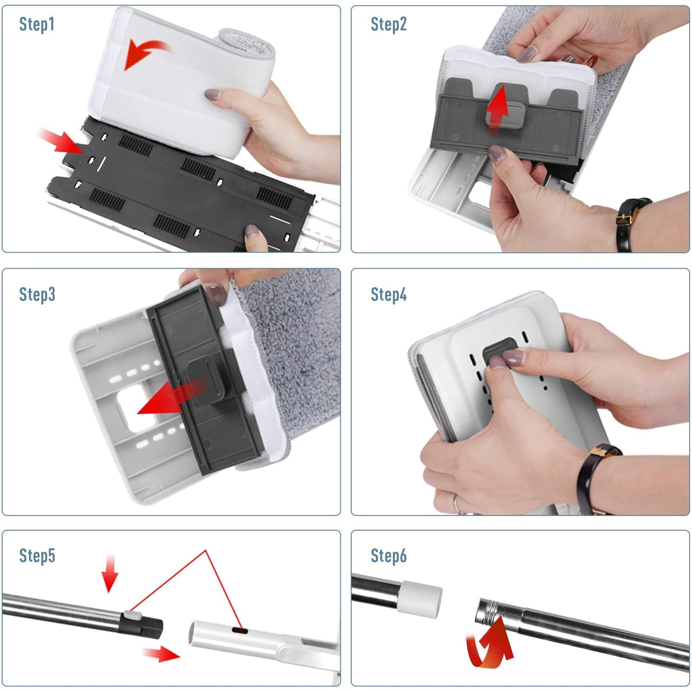 Masthome Wischmopp Set mit Eimer,Bodenwischer Set mit 10 Mikrofaser Pads und Langem Edelstahl Griff,Putzeimer mit Wischmop,Wischmopp mit Auswringfunktion für Alle Böden,Weiß