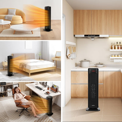 Aigostar Energiesparend Heizlüfter mit Thermostat Heizung, 2000W PTC Keramik Heizlüfter mit Fernbedienung, 70° Oszillation, 4 Modi, 24H Timer, LED-Anzeige, Überhitzungs- & Kippschutz, Schwarz