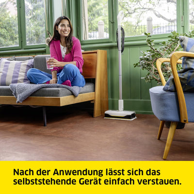 Kärcher Dampfreiniger SC 1 Upright, Aufheizzeit: 30 s, Flächenleistung: ca. 30 m², Tank: 0,2 l, Heizleistung: 1300 W, Abrasiv Bodendüse EasyFix Tuchset, weiß