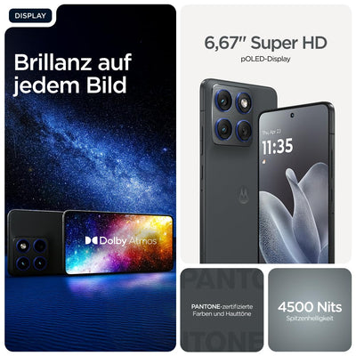 Motorola Edge 70 Smartphone (Robustes 6,67"-pOLED-Display mit Gorilla Glass 7i, 50-MP-Kamera, 12-512 GB, Wasser- und hitzebeständig, 68W-TurboPower-Aufladen), Pantone Gadget Gray, inkl. Magnetcover